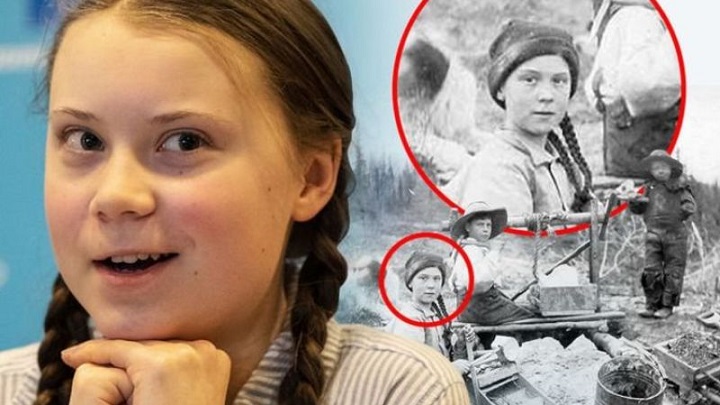 Environmentálna aktivistka Greta Thunbergová spozorovaná na fotografii z roku 1898